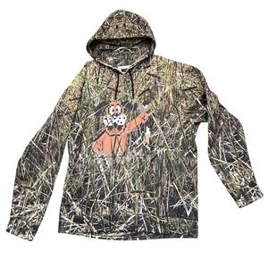 American AF Greater Half Mens Large Camo Retro Pixel Dog Graphic Hoodie